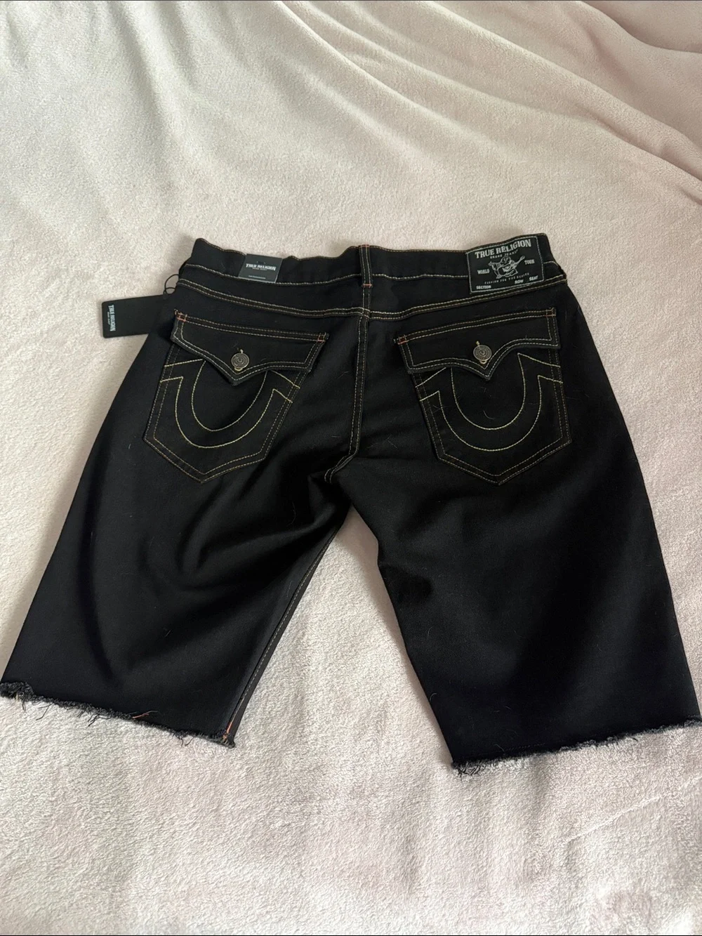 True Religion Black Denim Short with Frayed Hem
